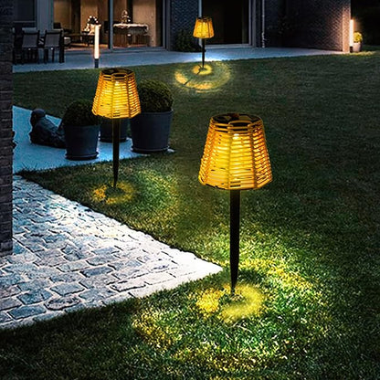 Focket Solar Garden Light, Woven Lampshade Waterproof Warm Light Soft Lighting Solar Pathway Lights Automatic Lighting Garden Stake Light for Walkway, Yard, Patio, Garden Decor