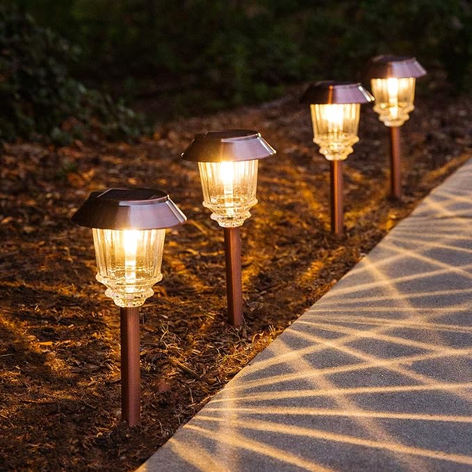XMCOSY+ Solar Lights Outdoor - 4 Pack Solar Yard Lights, Solar Garden Lights with Glass Metal, IP65 Waterproof Solar Powered for Yard Landscape Driveway Walkway