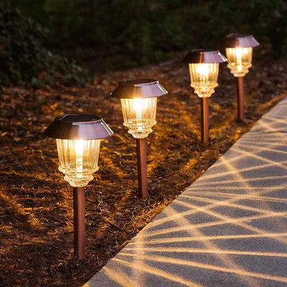 XMCOSY+ Solar Lights Outdoor - 4 Pack Solar Yard Lights, Solar Garden Lights with Glass Metal, IP65 Waterproof Solar Powered for Yard Landscape Driveway Walkway
