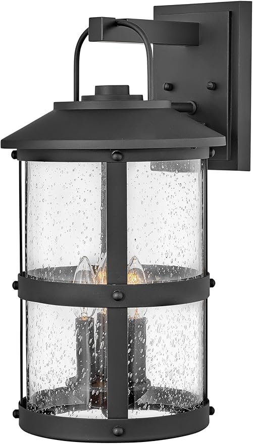 Hinkley Lakehouse Collection Three Light Outdoor Large Wall Lantern, Black w/Clear Seedy Glass