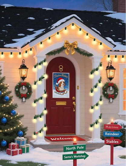 25Ft Outdoor Christmas Lights, Dimmable G40 LED Patio String Lights with 27 Frosted White Globe Bulbs, Green Wire Outdoor Christmas Decorations Lights Waterproof for Wedding Party Porch Backyard