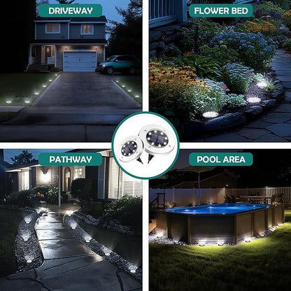 16 Pack Solar Lights Outdoor, 8 LED Solar Powered Ground Lights Waterproof Garden Landscape Lighting for Yard Deck Patio Driveway Pathway Walkway (Cool White)