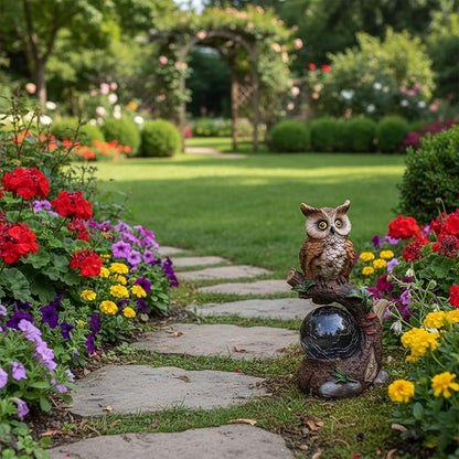 Solar Garden Outdoor Statues, Owl Garden Statue with Solar Glass Ball Light Lantern Outdoor Decor, for Lawn,Yard, Unique Housewarming Gift for Women Mother Mom