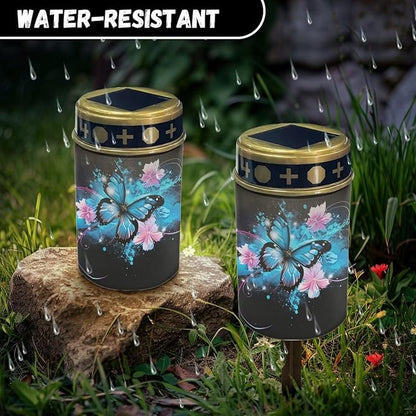 ZOUTAIRONG Solar Light for Cemetery Grave 4 Pack Solar Garden Lights Outdoor Garden Lights Solar Pathway Lights Outdoor Cemetery Solar Lights for Grave Solar Lights Flower Blossom