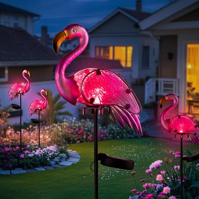 Solar Lights Outdoor,Flamingo Gifts for Women,Pink Flamingos for Yard Art Decor,Solar Metal Flamingo Lights | Lumora