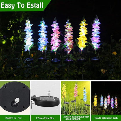 Solar Delphinium Flowers Lights Waterproof Color Lights Upgraded Solar Panel 2 Light Modes Solar Waterproof LED Solar Lights Outdoor for Yard Garden Lawn Pathway Decoration (8)