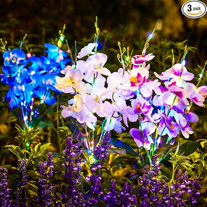 KOOPER Solar Lights Outdoor Garden, 3PCS Upgraded Phalaenopsis Solar Flower Lights Outdoor with 180 LEDs, Multi-Color Grave Decorations for Cemetery, Outdoor Solar Lights for Yard, Gifts for Women