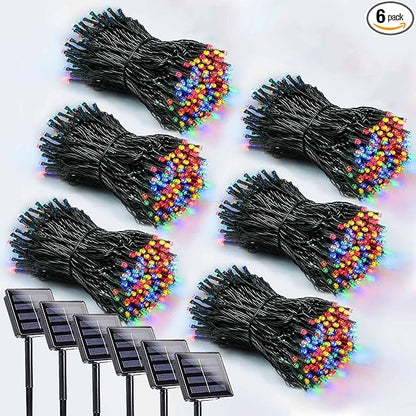 6 Pack 600 LED Solar String Lights for Outside, Solar Christmas Lights with 8 Lighting Modes, Waterproof Green Wire Solar String Lights Outdoor for Tree Xmas Party Garden Yard Decorations (MultiColor)