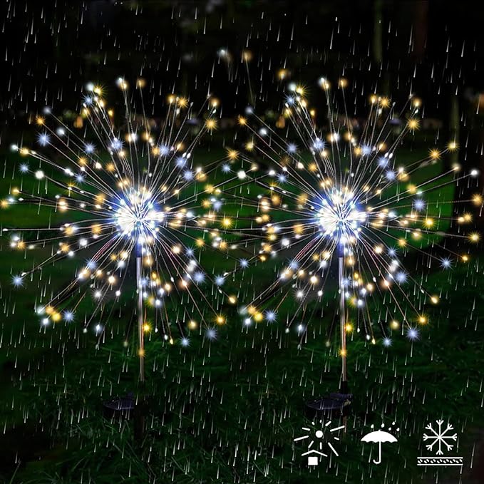 JJGoo Solar Firework Lights, 2 Pack 120 LEDs 2 Lighting Modes Solar Garden Lights Outdoor Waterproof for Yard Patio | Lumora