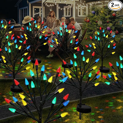 Christmas Outside Decorations Solar Pathway Lights-2PACK 40LED Multicolor C6 Strawberry Lights Xmas Decor,Outdoor Solar Christmas Lights for Garden Yard Path Party Decor