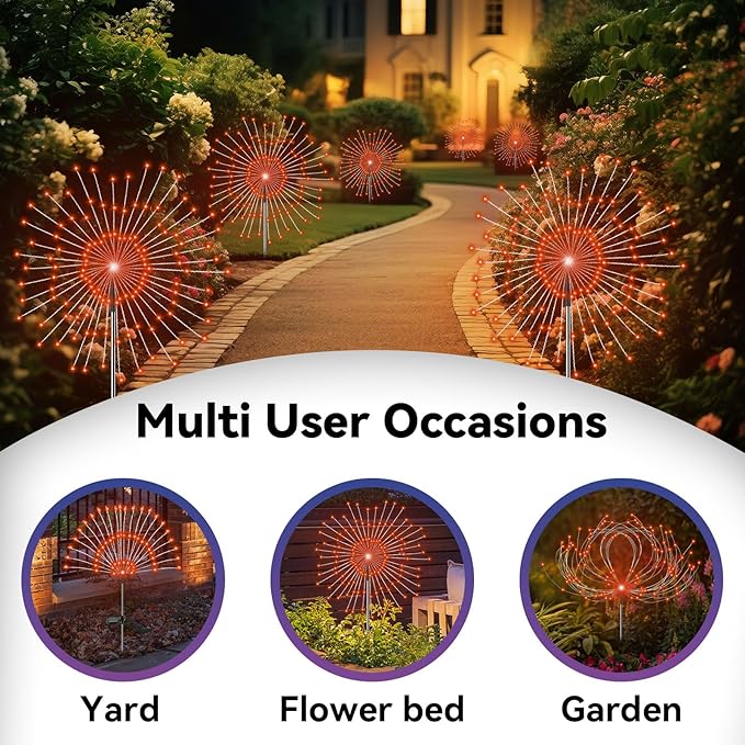 Garden Outdoor Lights, 2 Pack 120 LED Solar Garden Lights Fairy Lights Outdoor Waterproof Decorative Solar Firework | Lumora