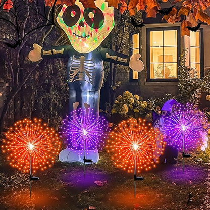 4 Pcs Halloween Solar Lights Solar Firework Lights 180 LED 8 Modes Outdoor Waterproof LED Stake Sparkler Christmas Decoration for Driveway Pathway Garden Patio Walkway Yard Lawn(Orange, Purple)