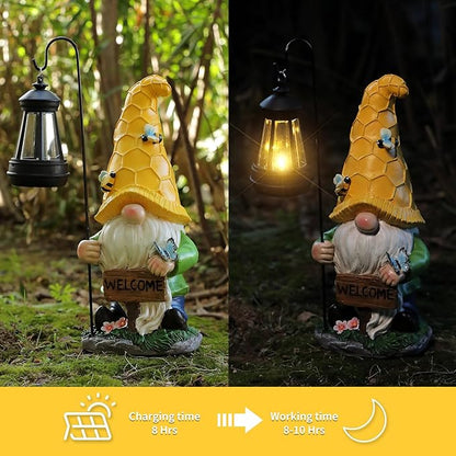 Large Gnomes Outdoor Statue with Solar Lights, Solar Garden Gnome Decorations for Yard Patio Outside, Valentine's Day Gnome Gifts for Women Mom