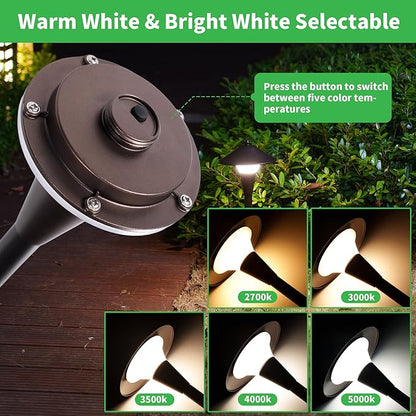 Hardwired Landscape Path Lights, Warm & Cool White Selectable Pathlight 12V, Low Voltage Walkway Light Waterproof, 5W 200LM ORB Metal Outdoor Lighting for Driveway Garden Sideway (6 Pack)
