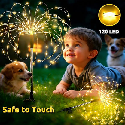 Solar Garden Lights Outdoor，2 Pack 120 LED Solar Fireworks Lights Outdoor Waterproof，8 Modes Starlit Starburst Light DIY for Yard Patio Pathway Planter Party Wedding Flowerbed Decor