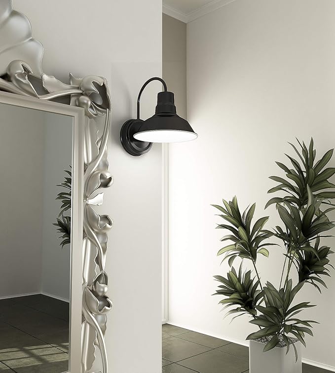 Black Gooseneck LED Wall Sconce Barn Light Fixture - Industrial Antique Farmhouse Style - Vintage Patio Porch Wall Mount Light - Indoor/Outdoor - UL Listed - 9W 800lm Cool White