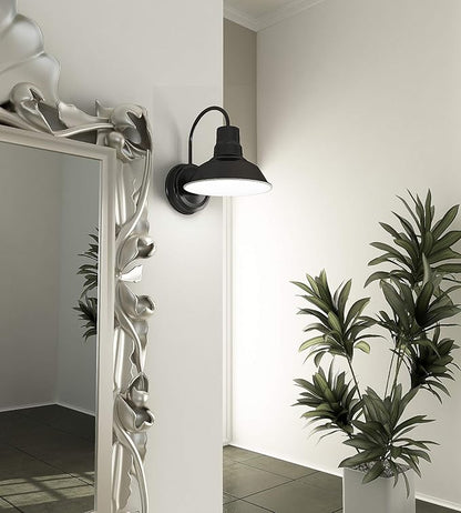 Black Gooseneck LED Wall Sconce Barn Light Fixture - Industrial Antique Farmhouse Style - Vintage Patio Porch Wall Mount Light - Indoor/Outdoor - UL Listed - 9W 800lm Cool White