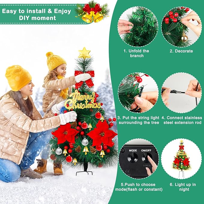 2 Pack 30 inch Solar Xmas Tree Light Outdoor Tree with 30 LED Lights, Pinecones, Star and Bells, Waterproof Christmas Pathway Light Solar Christmas Decorations for Yard Garden Lawn Walkway