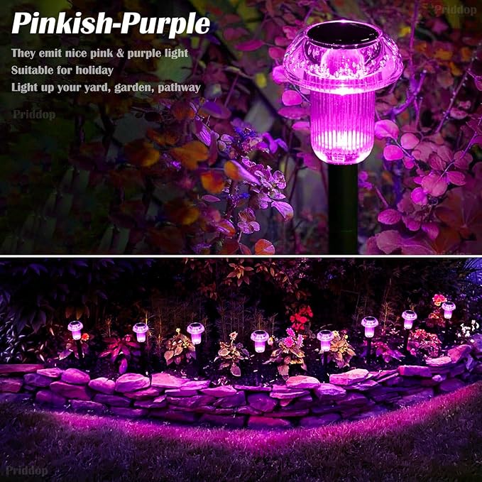Halloween Solar Lights Outdoor 16 Pack Pink Purple LED Waterproof Mushroom Outside Lights for Yard Garden Patio | Lumora