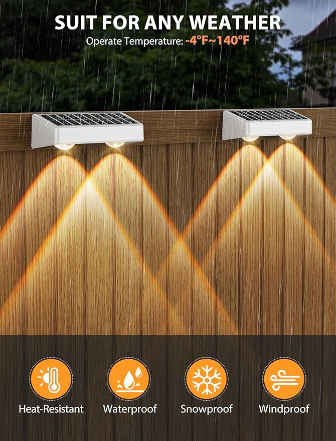 Solar Fence Lights, 7 RGB Colors, Warm White, Cool White Bright Lens LED, Dusk to Dawn Deck Light, Fence Solar Lights Outdoor Waterproof for Backyard/Railing/Wall/Step/Patio/Pool (12 Pack White Shell)