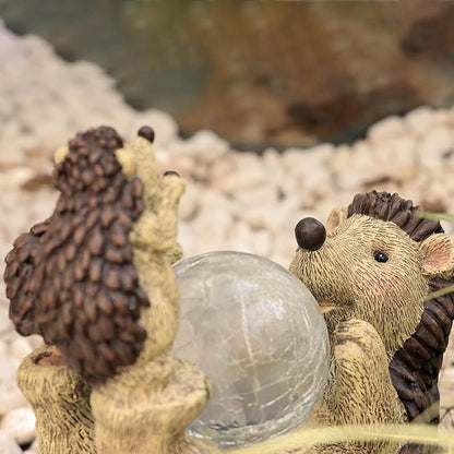 Solar Hedgehog Statue with Ball Lamp, 9x5x9 Inch Outdoor Garden Decor, Cute Resin Animal Figurine for Yard Pathway & Patio Lighting