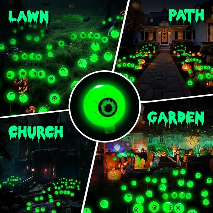 Halloween Solar Pathway Lights 2PK 12 LEDs Solar Outdoor Garden Stake Lights,Decorative Pathway Lights Waterproof Halloween Party Home Yard Patio Decorations Eyeball