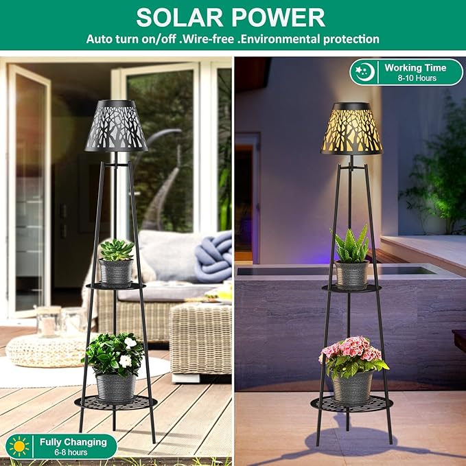 MXwcy 2 Pack Metal Solar Floor Lights Outdoor with Plant Stands, 45.5'' Solar Powered Street Lights, for Garden | Lumora