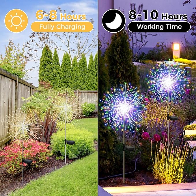 Banax Solar Garden Lights Outdoor Decor 2 Pack Christmas Lights 150 LED Solar Powered Stake Lights for Lawn, Garden, Pathway, Yard & Holiday Decorations(Colorful)