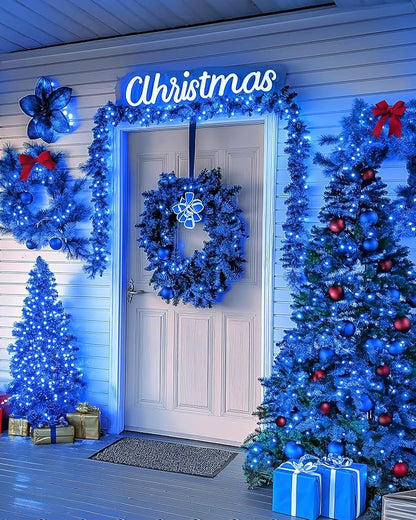 125FT 380LED Blue Christmas Lights, Extra Long Outdoor String Lights Waterproof, Timer & Memory, 8 Modes Dimmable Plug in Fairy Lights for Outside Tree Wedding Patry Holiday Decorations