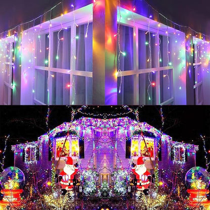 Joomer Christmas Icicle Lights - 33FT Plug in String Lights Waterproof, 8 Modes Timer Connectable Outdoor String Light for Christmas Party, Eaves, Roofs, Xmas Decorations (Multicolor)
