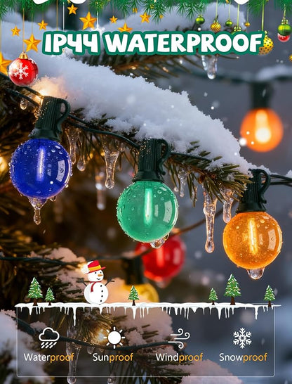 25Ft LED Christmas Outdoor String Lights, G40 Globe Lights with 27 0.6W Clear Multicolor Bulbs, Vintage Christmas Lights for Holiday Party Backyard Wedding Garden Patio Porch Decor, Green Wire