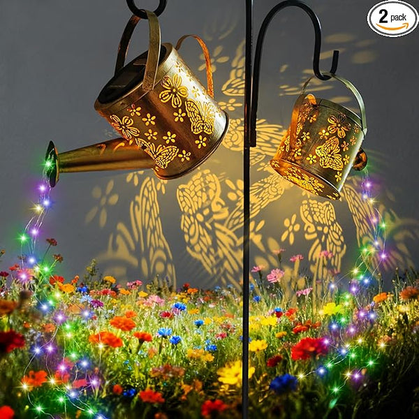 DDQ Solar Watering Can Lights, Warm White/Color LED with Shepherd Hook, IP65 Waterproof Metal Garden Decor, Auto | Lumora