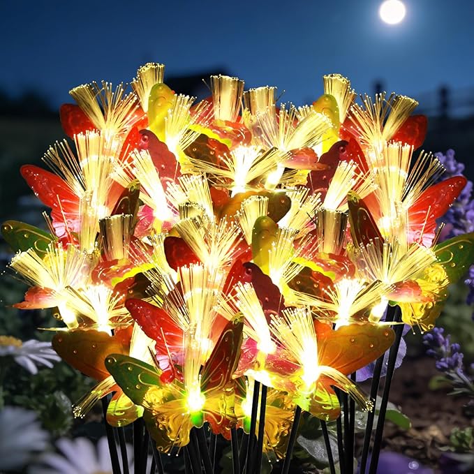 Solar Butterfly Lights 10 Heads 3 Pack - Outdoor Waterproof, No Wiring Needed,Garden Yard Patio Pathway Decoration, Warm White, Swaying in Wind, Romantic Atmosphere Lights (3, Butterfly)