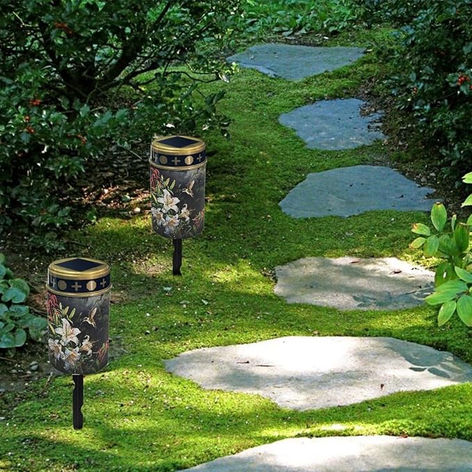 Hummingbird Lily Flower Solar Garden Lights for Easter Outdoor Waterproof Cemetery Decorations Outdoor Lights, Multipurpose Solar Lights Decorative Memorial Lights for Loss of Loved One