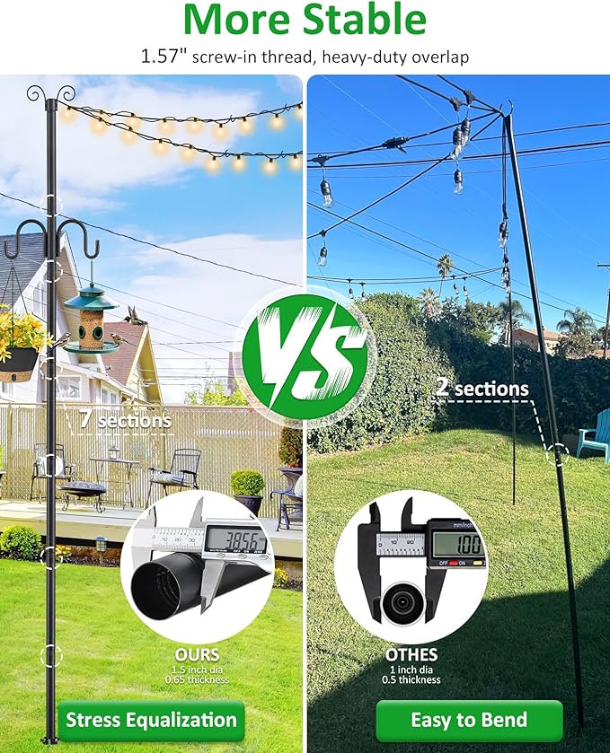 1.5 Inch Heavy Duty String Light Poles with 16.9” Spiral Ground Anchor - for Patio, Deck & Holiday Lighting, 8.5FT | Lumora
