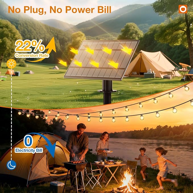 addlon 81FT(75+6) Solar String Lights Outdoor with 1FT Bulb Spacing, 75+2 Commercial G40 LED Bulbs, Solar & USB | Lumora