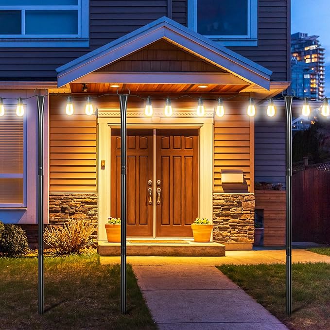 Operitacx 6 Pack Adjustable Outdoor String Light Poles with Heavy Duty Metal Stakes for Patio Garden Lawn Backyard | Lumora