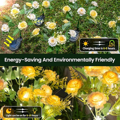 2 Pack Solar Garden Lights Outdoor, 42" Tall 42 LEDs Hibiscus Solar Flower Lights, IP65 Waterproof Decorative Landscape Lighting for Pathway Patio Yard Walkway Decor (Warm White)