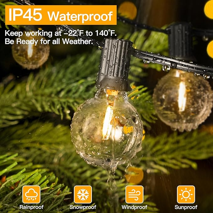 Ollny G40 25FT Outdoor String Lights 13 Edison + 1 Spare LED Bulbs