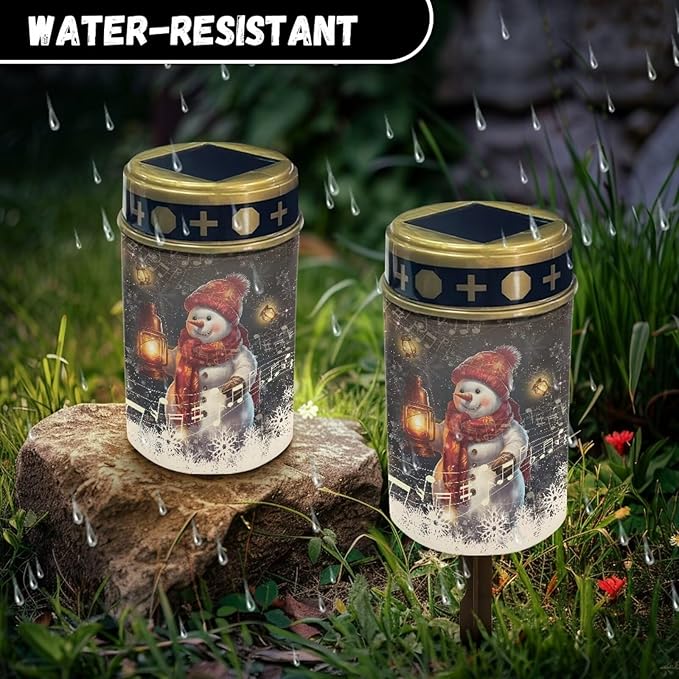 Snowman Music Garden Solar Light Outdoor Solar Powered Garden Lights Cemetery Solar Light for Grave Memorial Solar Light Decoration for Grave Merry Christmas