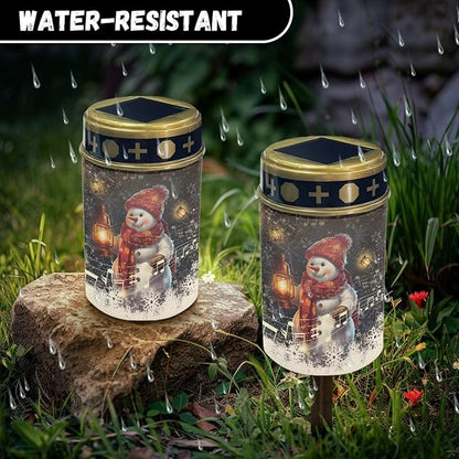 Snowman Music Garden Solar Light Outdoor Solar Powered Garden Lights Cemetery Solar Light for Grave Memorial Solar Light Decoration for Grave Merry Christmas