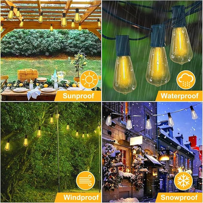 Outdoor LED String Lights with 100 Feet 52 Edison Plastic Bulbs(2 Spare), Waterproof Hanging Lights for Patio Backyard Porch Balcony Party Christmas Decoration