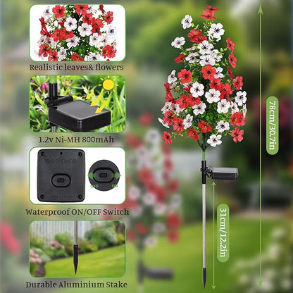 Solar Garden Flower Lights Outdoor Waterproof 2 Packs Solar Lights with Fake Orchid Flower Fairy Lights Outdoor Patio Yard Pathway Decoration Ideal Gifts for Women Mother's Day