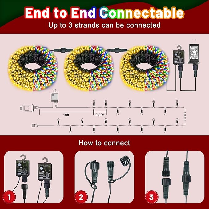 100FT 300 LED Color Changing Christmas Lights, Warm White & Multicolor Christmas Tree Lights with Remote | Lumora