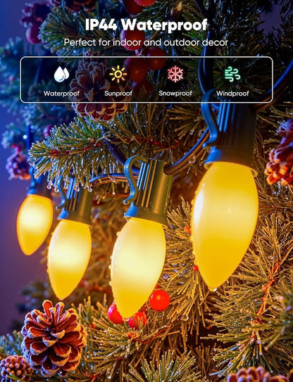 Vintage C9 LED Christmas Lights Outdoor, 50FT Christmas String Lights with 50 Bulbs, Connectable Waterproof Lights for Christmas Tree Roofline Garden Patio Backyard Decoration, Warm White