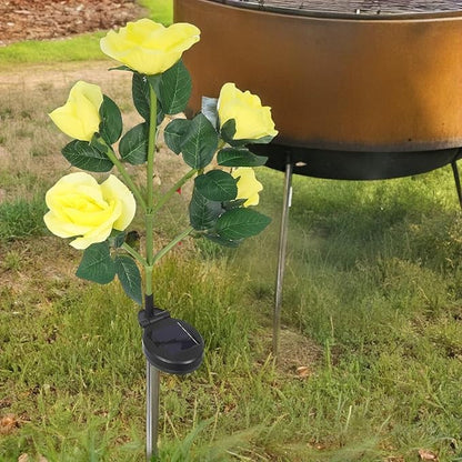 Alipis 2pcs Solar Flower Lights Outdoor 5-Head Rose Solar Garden Lights Waterproof Lawn Stake LED Solar-Powered Pathway Lamps for Patio and Yard Decoration
