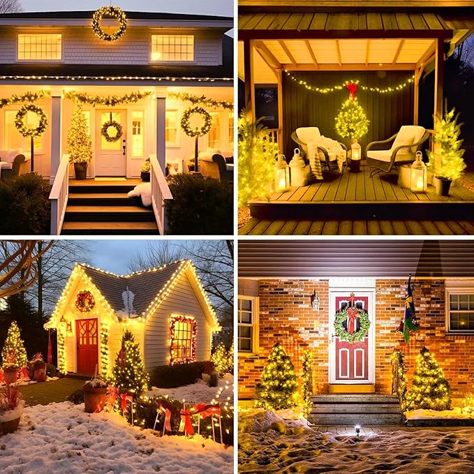 LAMPHOME Yellow Christmas Lights Indoor Outdoor, Connectable Christmas Tree Lights Green Wire, 600LED (12pk of 50L) Golden Fairy String Light Plug in for Bedroom Wedding Xmas Tree Decorations