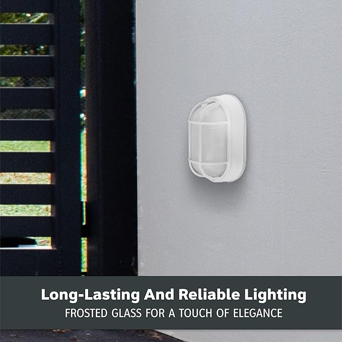 Designers Fountain Outdoor Wall Light, 5 Inch Oval Bulkhead Lighting Fixture with Cage Guard, Porch or Patio | Lumora