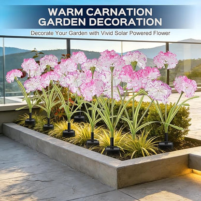 4 Pack Solar Garden Lights Outdoor, Colorful LED Waterproof Solar Powered Carnation Flowers Landscape Lights for Outside Yard, Patio, Pathway Decorative, Décor, Gifts, Two Lighting Modes