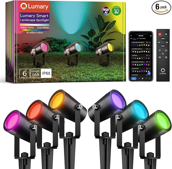 Lumary 56FT Smart Landscape Lights Gen2, 6 Pack RGBAIWW Color Changing Spotlights Low Voltage, Outdoor Lights for | Lumora